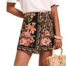 Saia Keeliya Wrap Mini Boho com estampa floral feminina de cintura alta