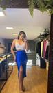 Saia lapis azul de cetim tam M MayCloset