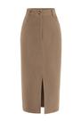 Saia Lápis Midi Cintura Alta de Veludo Cotelê PRETTYGARDEN Camel 12