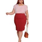 Saia Lápis Plus Size Feminina Transpassada Listrada Cintura Alta Social Executiva Midi Elastano Moda Evangélica Elegante