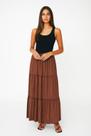 Saia Longa Casual Elegante Linho Cintura Alta Confortável Verão Moderna Moda Evangélica Babado Básica