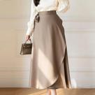 Saia Longa De Cetim Com Cintura Alta Para Mulheres, Detalhe Assimétrico Em Renda, Casual E Elegante