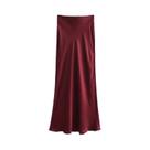 Saia Longa De Cetim Elegante De Cintura Alta Para Mulheres, Saia Reta Sedosa Estilo Vintage Moda
