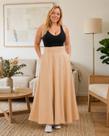 Saia Longa Evase com Cinto Bolsos Marrant GG ao G3 Plus Size Saia Longa Evase com Cinto Bolsos Marrant GG ao G3 Plus Size