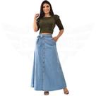 Saia Longa Jeans com botões Frontal EWF Jeans Azul Claro
