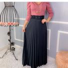 Saia longa Plissada Moda Feminina Tendência Evangélica
