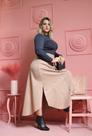 Saia Longa Plus Size Feminina De Moletinho Com Fenda Lateral