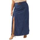 Saia Longa Plus Size Izzat Jeans Azul Escuro com Cinto e Fenda Frontal