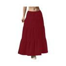 Saia Maxi Feminina Com Cintura Elástica, Barra De Babados E Efeito Evasê, Cor Sólida, Elegante, Para