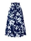 Saia maxi feminina de cintura alta, boêmia, floral, em camadas