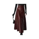 Saia Maxi Feminina De Couro PU Com Cintura Alta, Elegante, Casual, Com Zíper, Moda De Outono