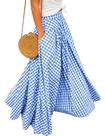 Saia maxi feminina Mansy, vintage, cintura alta, xadrez, azul