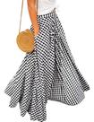 Saia maxi feminina Mansy, xadrez, guingão, cintura alta, preta-XXL