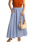 Saia maxi HangNifang, xadrez, elástico, evasê, azul, azul, feminino Saia maxi HangNifang, xadrez, elástico, evasê, azul, azul, feminino