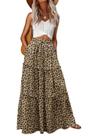 Saia maxi Lepunuo, linda floral para mulheres, cintura alta com bolsos