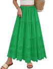 Saia maxi Mansy Boho com ilhós bordado em algodão verde esvoaçante