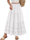 Saia maxi Mansy feminina com ilhó boho bordada branca