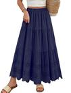Saia maxi Mansy feminina com ilhós boho bordada azul-marinho