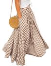 Saia maxi Mansy Summer Boho Gingham elástica de cintura alta marrom