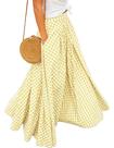 Saia maxi Mansy Summer, xadrez, guingão, cintura alta, amarela