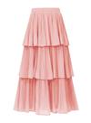 Saia maxi OULESIS, roupa de outono feminina de chiffon rosa com babados Saia maxi OULESIS, roupa de outono feminina de chiffon rosa com babados