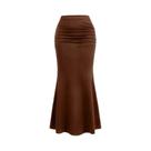 Saia Maxi Preta De Cintura Alta Com Ruchado Estilo Sereia Para Mulheres, Sexy, Bodycon, Elástica,