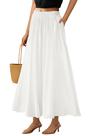 Saia maxi PRETTYGARDEN 2025 com babado de verão, cintura alta, branca