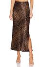 Saia Maxi Slit Skrtimory com estampa de leopardo de seda acetinada para mulheres