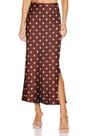Saia Maxi Slit Skrtimory, seda acetinada, elástica, cintura feminina