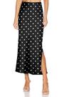Saia Maxi Slit Skrtimory, seda acetinada, elástica, cintura feminina