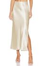 Saia Maxi Slit Skrtimory, seda acetinada, estampa de leopardo, creme para mulheres