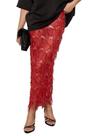 Saia maxi Unybwonn Glitter Lace Patchwork para mulheres, vermelha