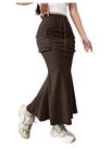 Saia maxi Verdusa Fishtail de cintura alta Bodycon marrom escuro Saia maxi Verdusa Fishtail de cintura alta Bodycon marrom escuro