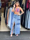 Saia mid com fenda e bolsos laterais