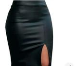 Saia Mid Vinil Fosco Fenda Lateral Couro