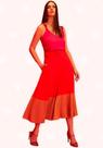 Saia Midi Bicolor C/ Cinto Laranja - Moda Casual Chic