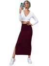 Saia Midi Canelada Tubinho Cintura Alta Com Fenda Lateral Elegante Feminino Saia Midi Canelada Tubinho Cintura Alta Com Fenda Lateral Elegante Feminino