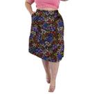 Saia Midi Cintura Alta com Bolsos e Aberturas Laterais Estampada Viscolinho Plus Size G3 veste 56 58 60