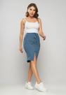 Saia Midi Com Bolso Malha Canelada Azul Salvatore
