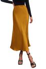 Saia Midi de Cetim Feminina PRETTYGARDEN Marrom Amarelo G