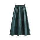 Saia Midi De Cintura Alta Em material sintético PU Com Patchwork Elegante, Modelo Evasê Com Bolsos Para Saia Midi De Cintura Alta Em material sintético PU Com Patchwork Elegante, Modelo Evasê Com Bolsos Para