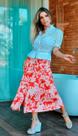 Saia midi estampa floral Havaí com bolsos laterais.