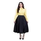 Saia Midi Feminina De Alfaiataria Plissada Com Forro Elegante