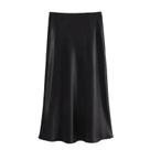 Saia Midi Feminina de Cetim - Cintura Alta, Preta e Elegante para Escritório e Verão Saia Midi Feminina de Cetim - Cintura Alta, Preta e Elegante para Escritório e Verão