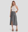 Saia Midi Feminina em Linho Dianna Cinza