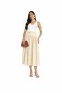 Saia Midi Feminina Leve com Forro Confortável Elegante Cor:Bege - P