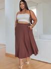 Saia Midi Feminina Plus Size Alfaiataria Evase Sensorial Com Bolso Elegante