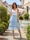 Saia Midi Forrada Cintura Elastica Tule Camadas Babados Fada