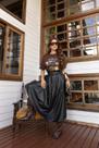 Saia Midi, Godê, Preta, material sintético (PU), Cós Alto, Miss Moda BM1364 Tamanho:P