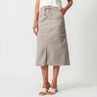 Saia Midi Jeans Color Cargo Fenda Frontal